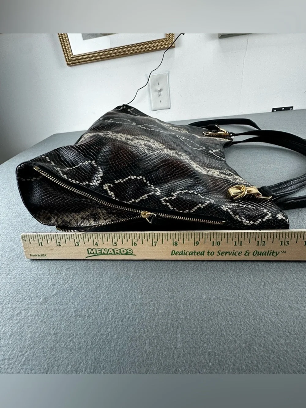 Vince Camuto Emely Snake Embossed Leather Tote Handbag Brown Black Cream Large